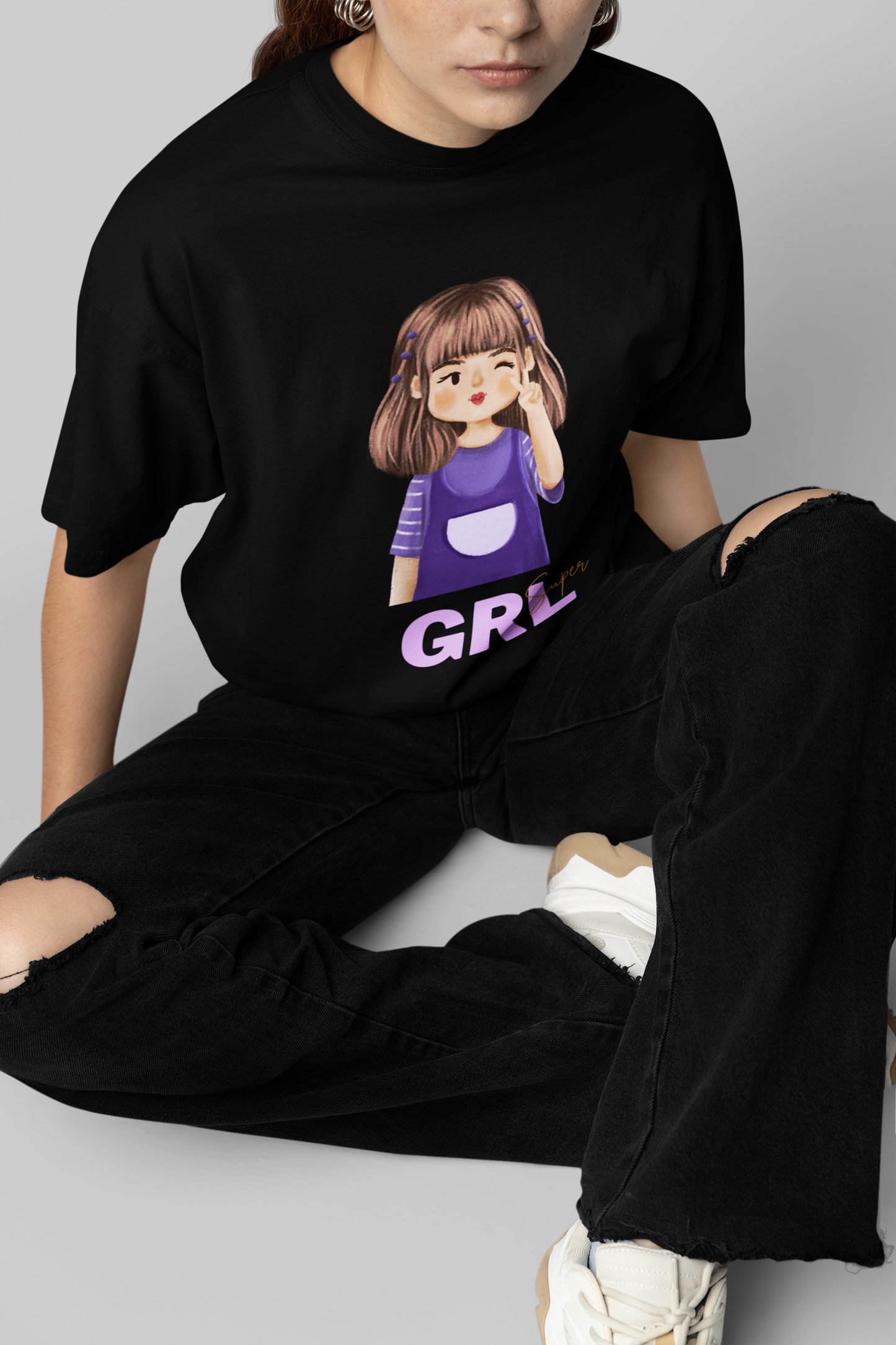 GRL Power Black Oversize T-shirt