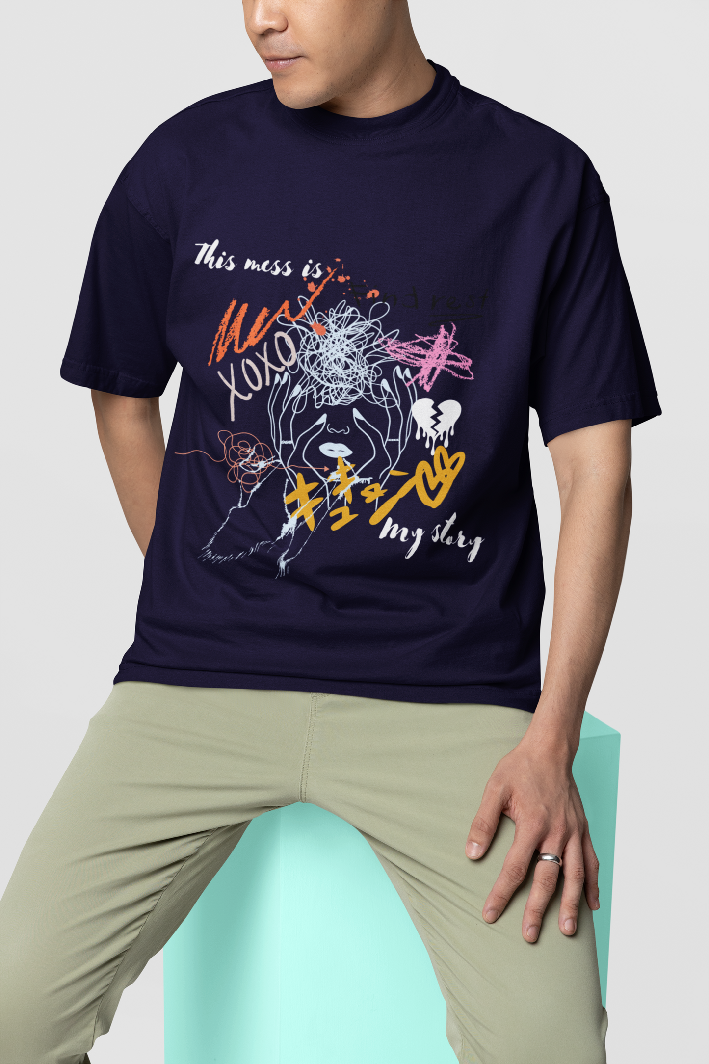My Story Navy Blue Oversize T-shirt