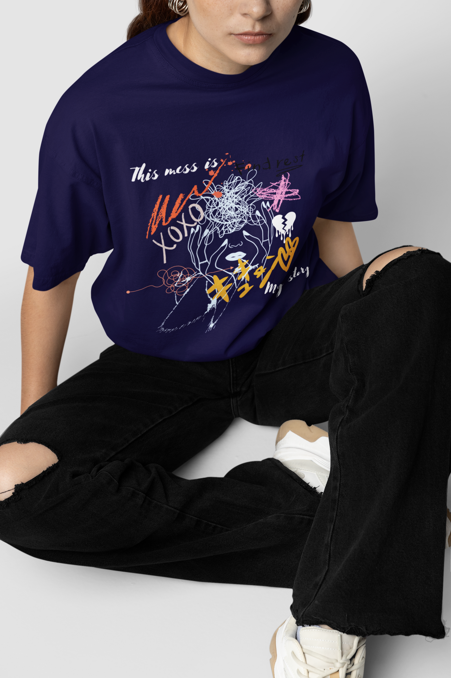 My Story Navy Blue Oversize T-shirt